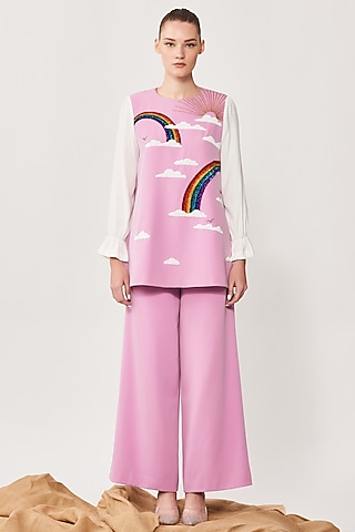Lilac Double Crepe Flared Pant Set by Shahin Mannan