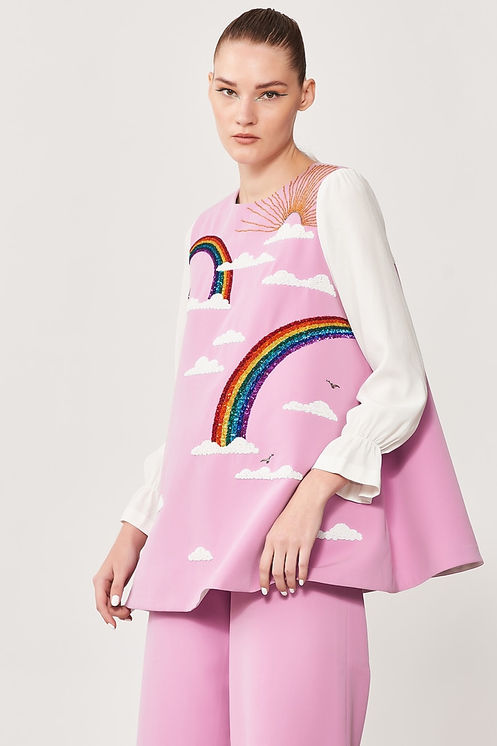 Lilac Embroidered Flared Top by Shahin Mannan at Pernia's Pop Up Shop