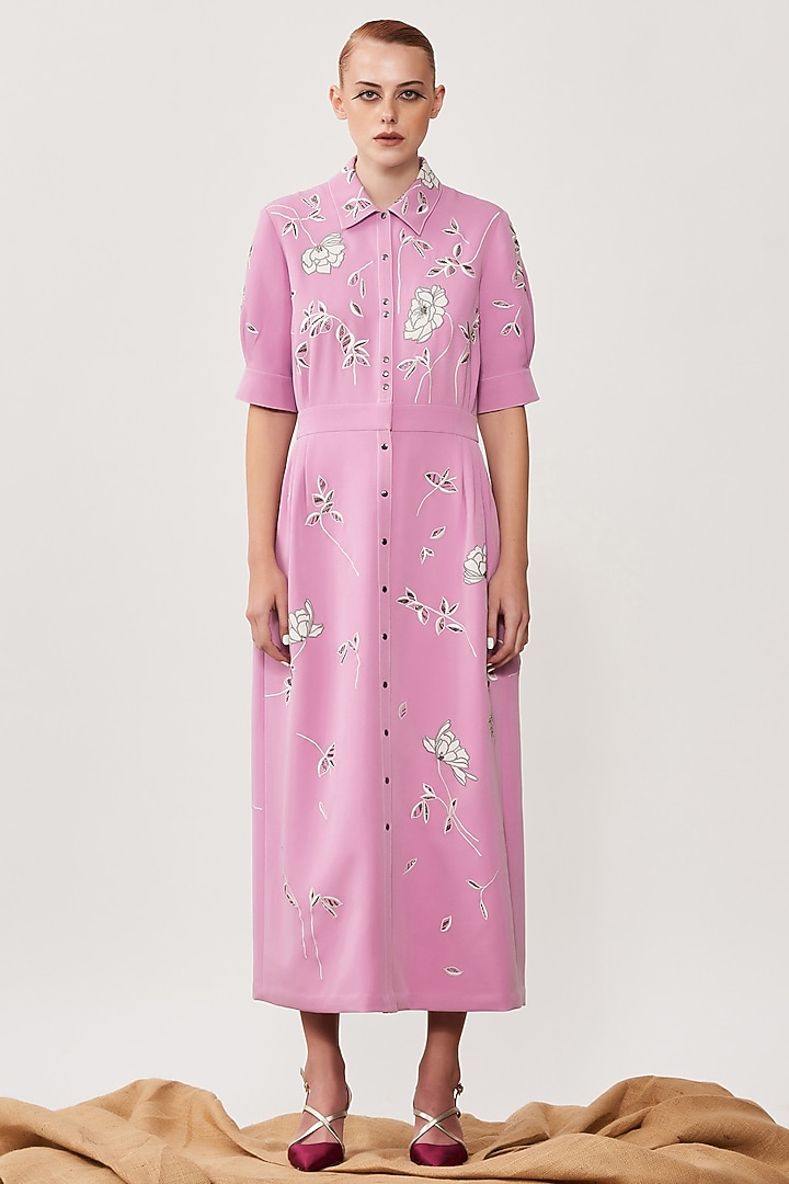 Lilac Embroidered Cocktail Shirt Dress by Shahin Mannan at Pernia's Pop Up Shop