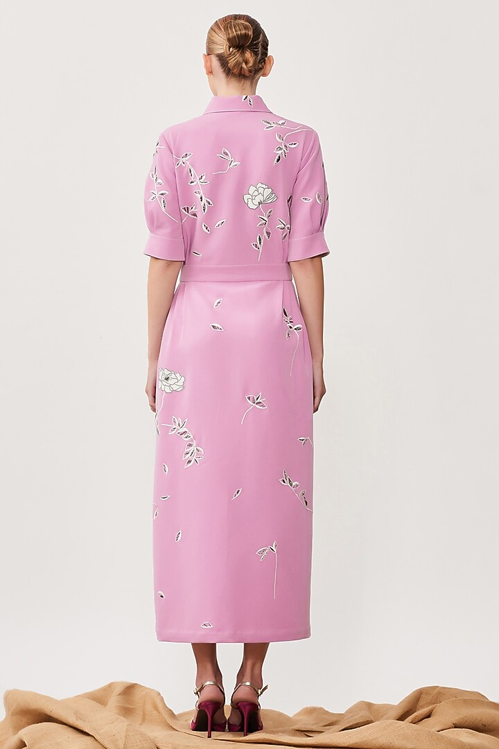 Lilac Embroidered Cocktail Shirt Dress by Shahin Mannan at Pernia's Pop Up Shop