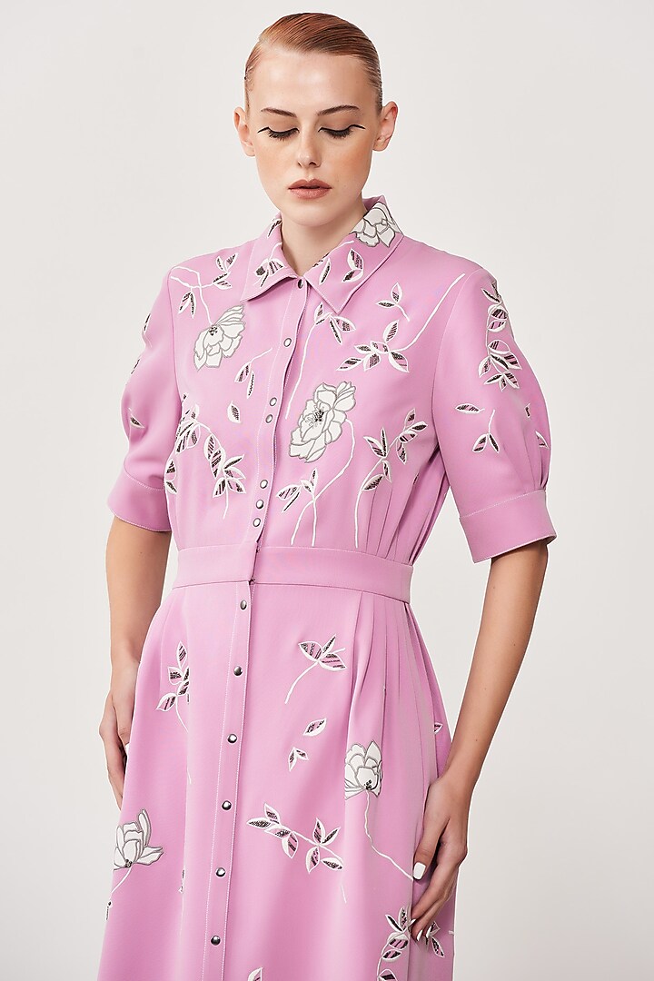 Lilac Embroidered Cocktail Shirt Dress by Shahin Mannan at Pernia's Pop Up Shop