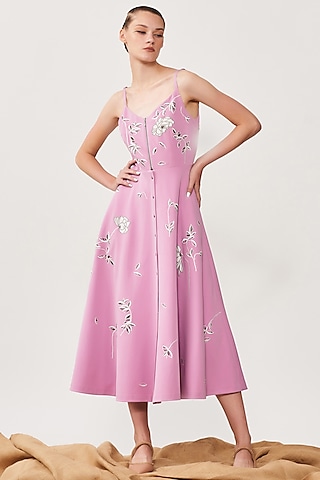 Lilac Embroidered Midi Dress by Shahin Mannan
