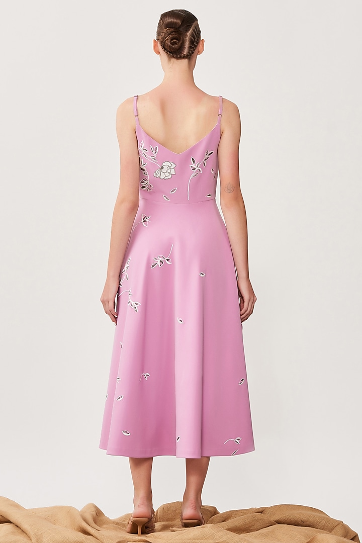 Lilac Embroidered Midi Cocktail Dress by Shahin Mannan at Pernia's Pop Up Shop