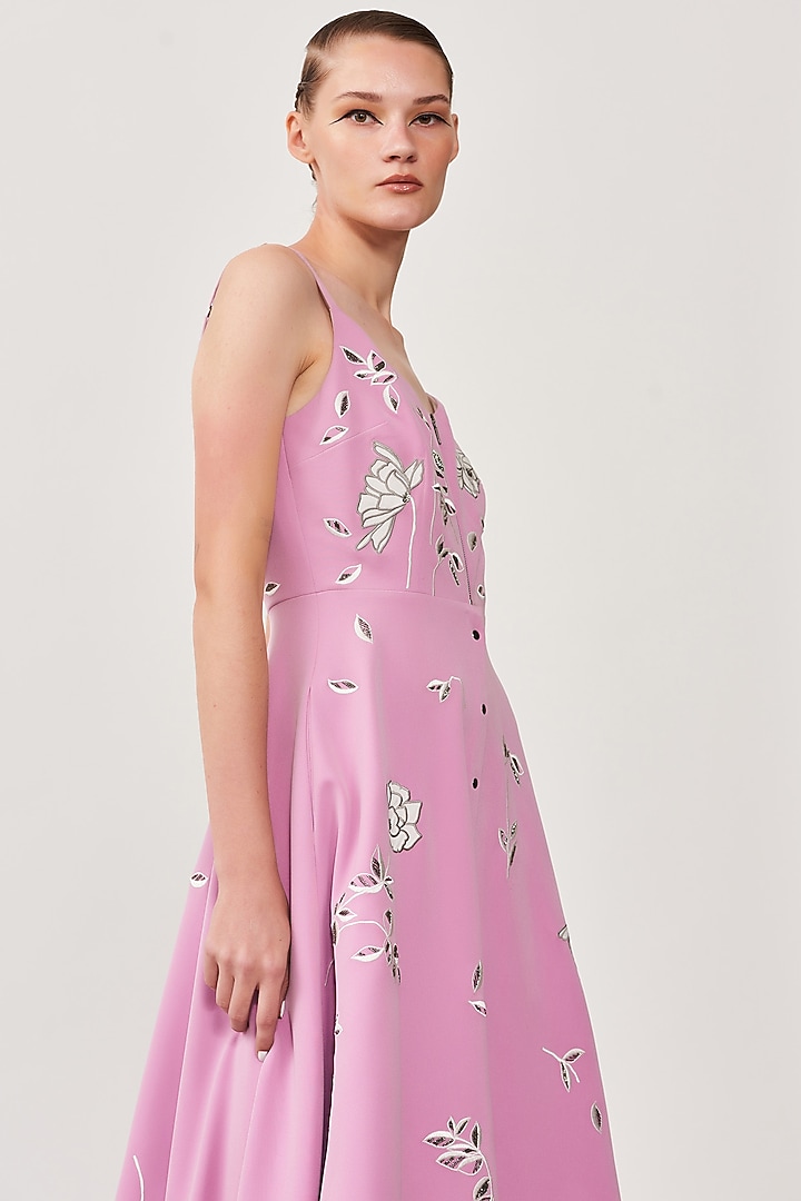 Lilac Embroidered Midi Cocktail Dress by Shahin Mannan at Pernia's Pop Up Shop