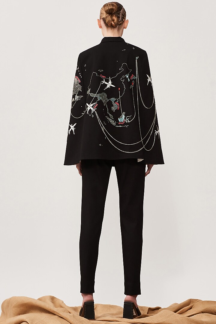 Black Embroidered Cape by Shahin Mannan at Pernia's Pop Up Shop