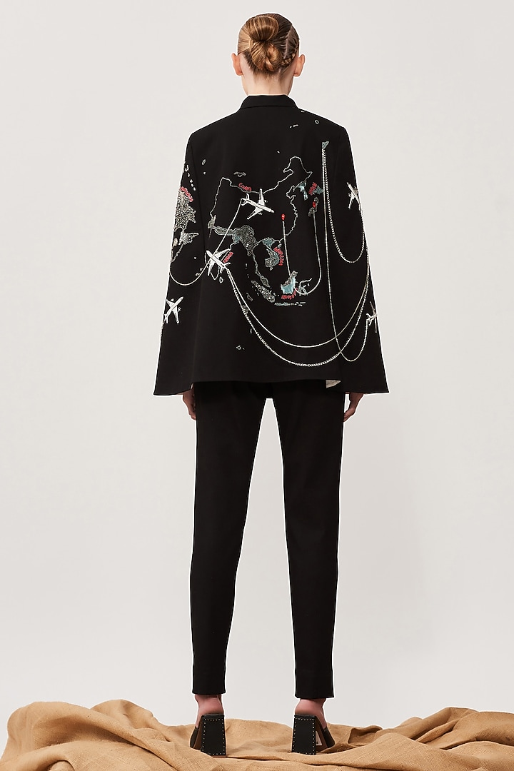 Black Denim Narrow Pants by Shahin Mannan at Pernia's Pop Up Shop