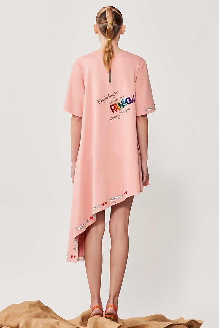 Peach Embroidered Asymmetrical Cocktail Dress by Shahin Mannan at Pernia's Pop Up Shop