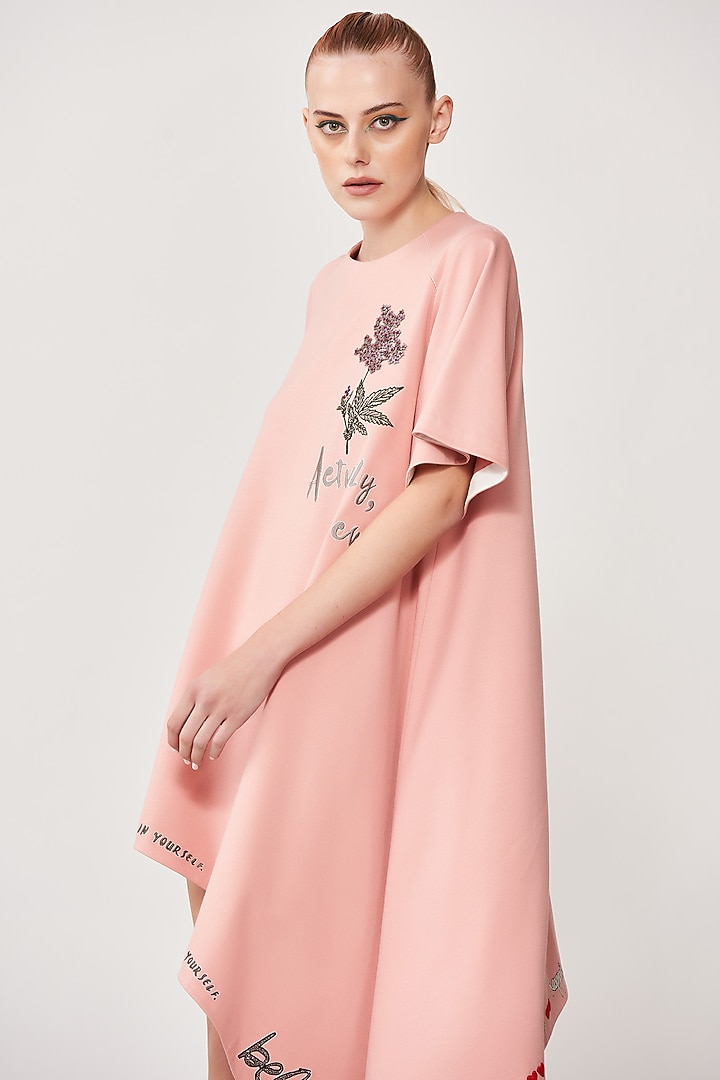 Peach Embroidered Asymmetrical Cocktail Dress by Shahin Mannan at Pernia's Pop Up Shop
