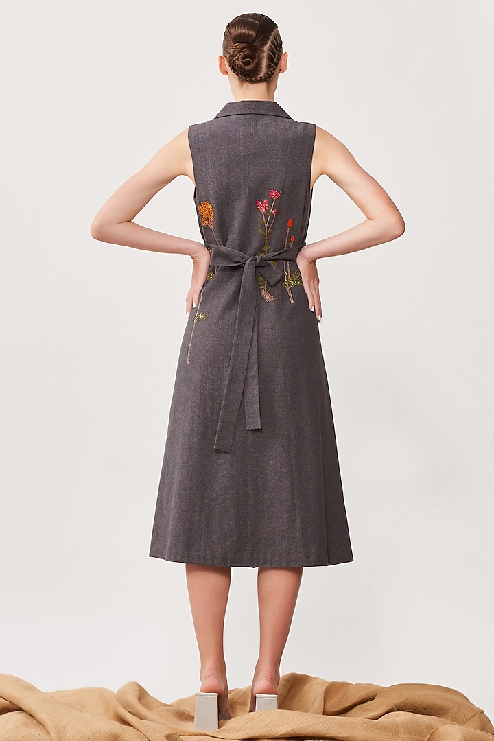 Grey Embroidered Wrap Cocktail Dress by Shahin Mannan at Pernia's Pop Up Shop