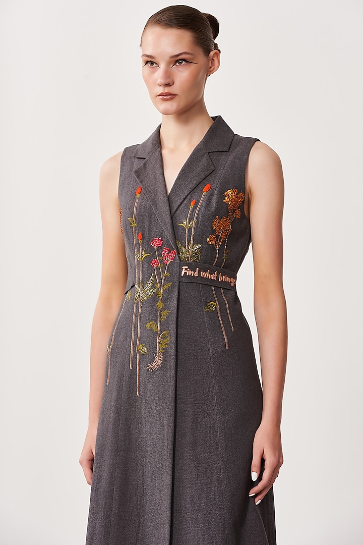 Grey Embroidered Wrap Cocktail Dress by Shahin Mannan at Pernia's Pop Up Shop
