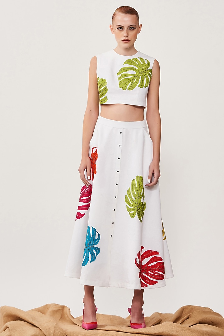 White Embroidered Skirt Set by Shahin Mannan at Pernia's Pop Up Shop