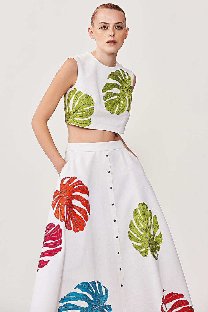 White Embroidered Skirt Set by Shahin Mannan at Pernia's Pop Up Shop