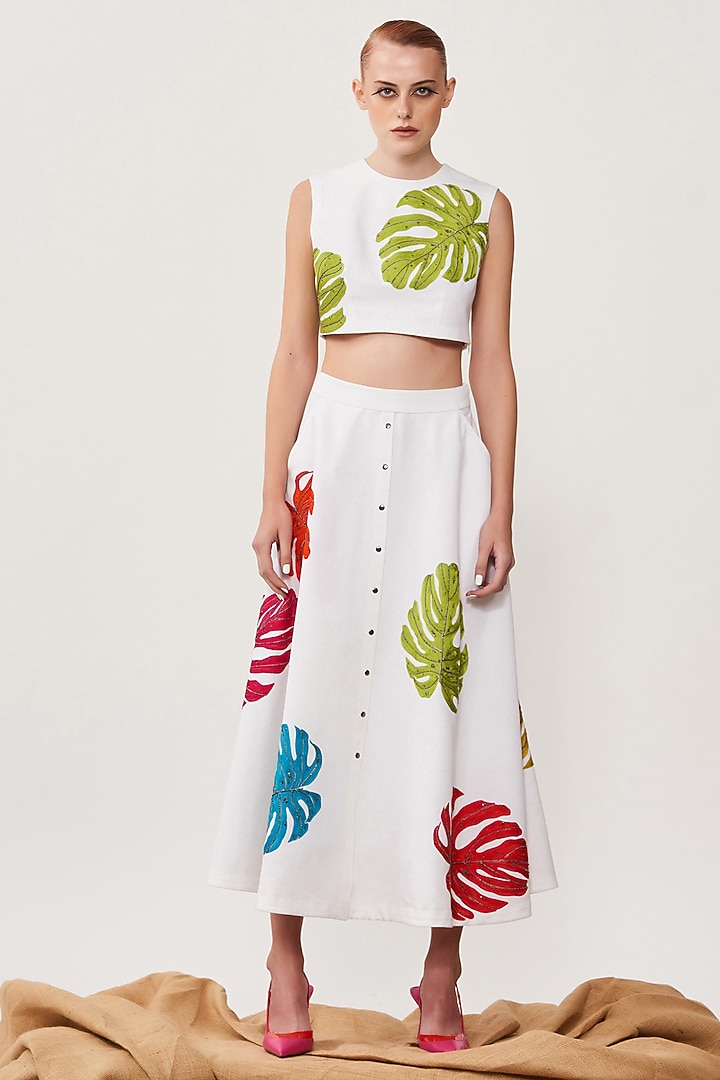 White Embroidered Skirt by Shahin Mannan at Pernia's Pop Up Shop