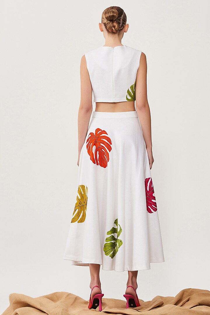 White Embroidered Skirt by Shahin Mannan at Pernia's Pop Up Shop