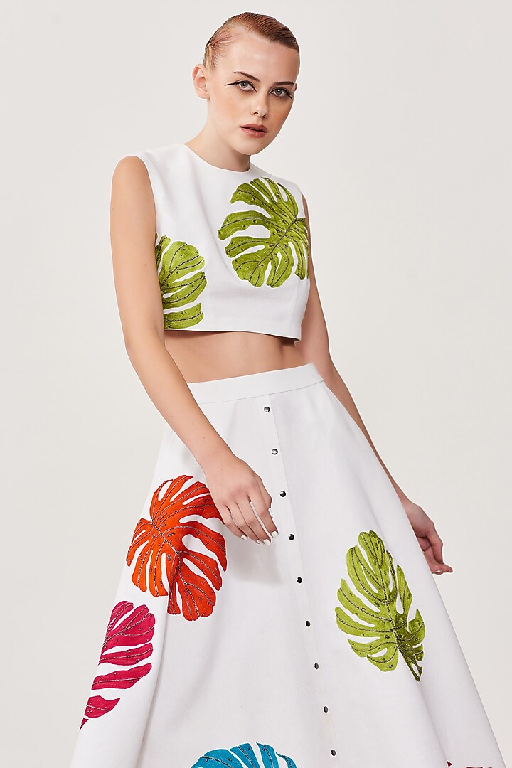 White Embroidered Skirt by Shahin Mannan at Pernia's Pop Up Shop