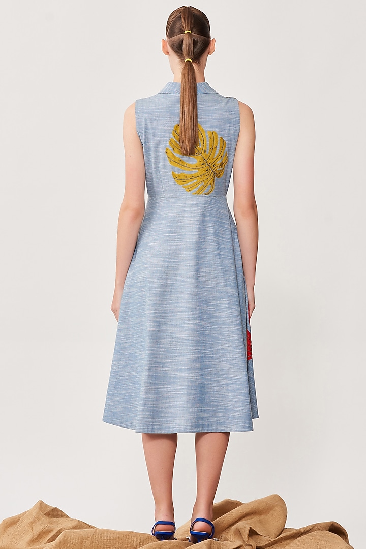 Mountain Blue Embroidered Wrap Cocktail Dress by Shahin Mannan at Pernia's Pop Up Shop