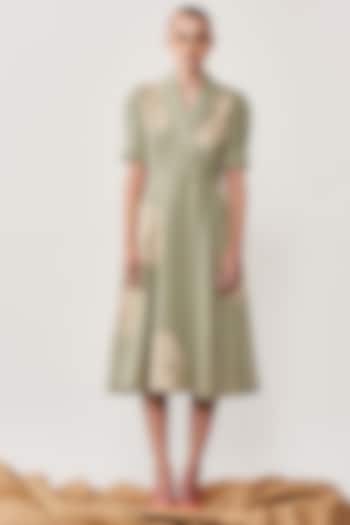 Sage Green Embroidered Wrap Dress by Shahin Mannan