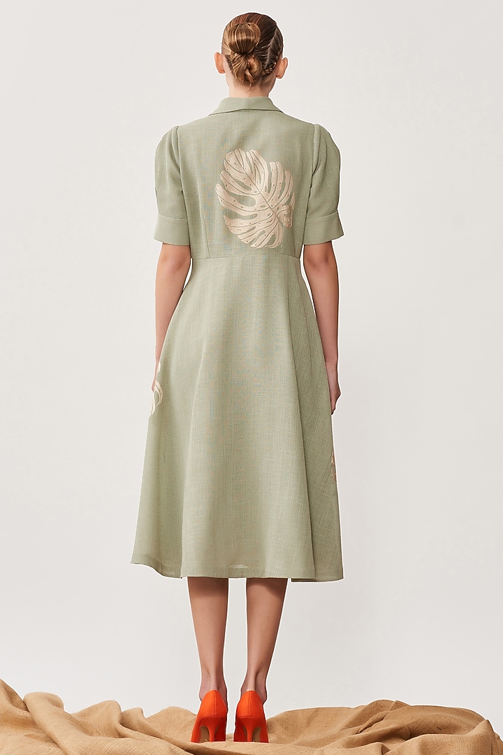 Sage Green Embroidered Wrap Cocktail Dress by Shahin Mannan at Pernia's Pop Up Shop