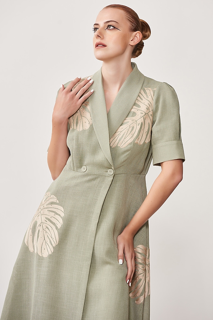 Sage Green Embroidered Wrap Cocktail Dress by Shahin Mannan at Pernia's Pop Up Shop