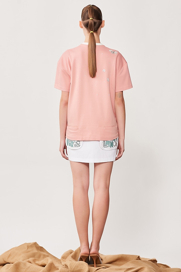 Peach Embroidered T-Shirt by Shahin Mannan at Pernia's Pop Up Shop