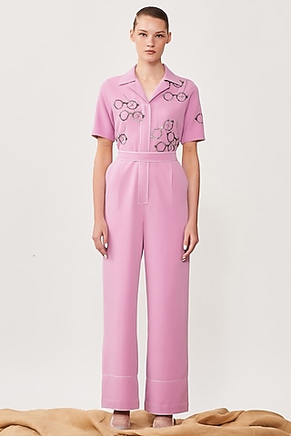 Lilac Embroidered Jumpsuit by Shahin Mannan