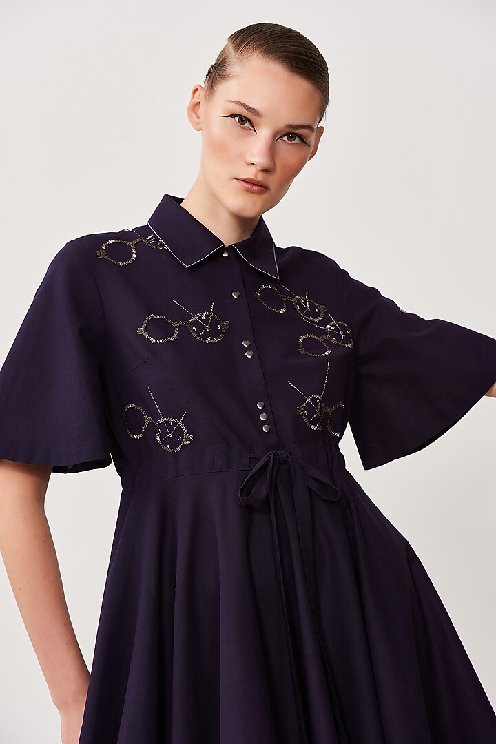 Aubergine Embroidered Asymmetrical Cocktail Dress by Shahin Mannan at Pernia's Pop Up Shop