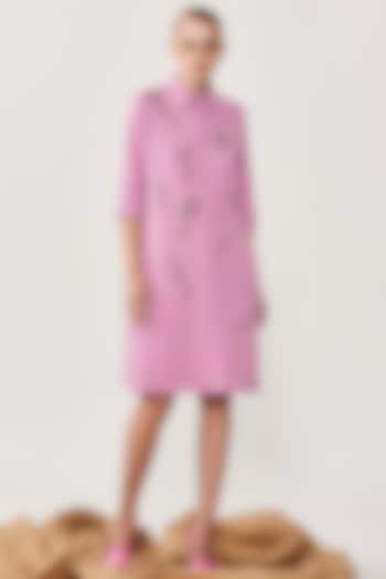 Lilac Embroidered Pleated Shirt Dress by Shahin Mannan