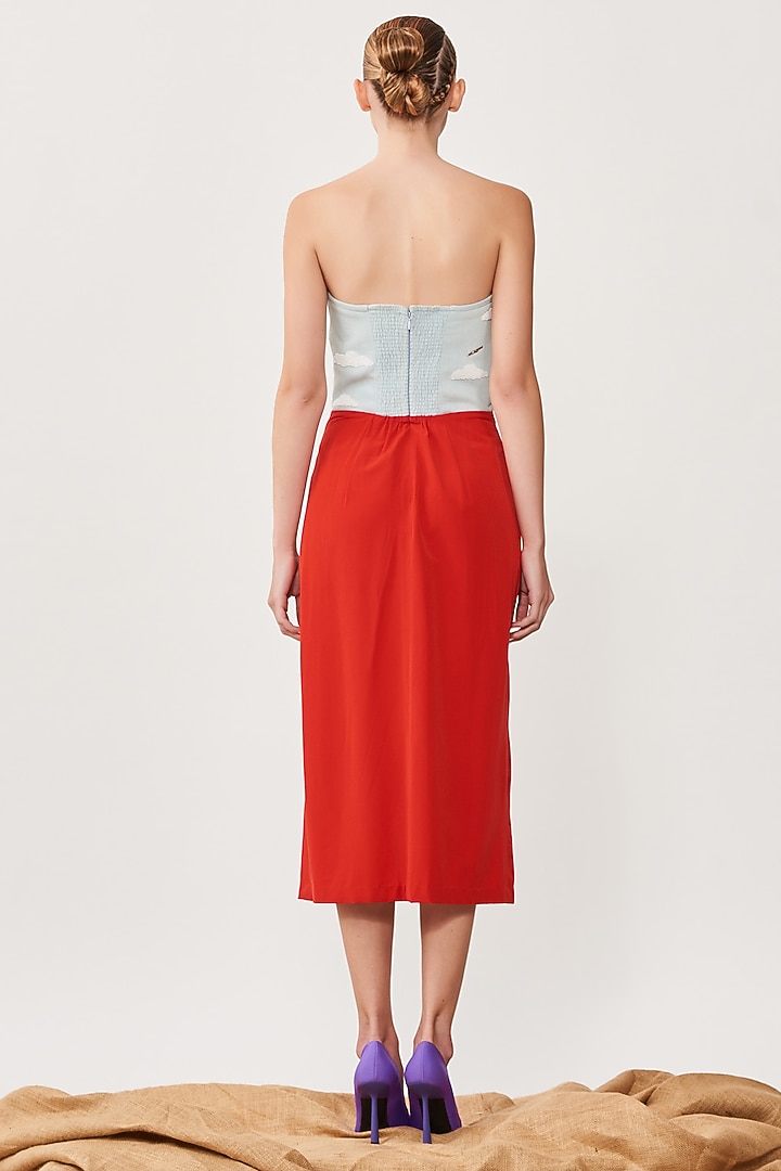 Sky Blue & Red Embroidered Cocktail Dress by Shahin Mannan at Pernia's Pop Up Shop