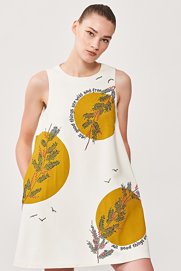 Ivory Embroidered Cocktail Dress by Shahin Mannan at Pernia's Pop Up Shop