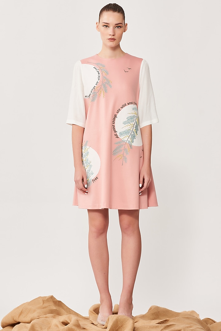 Peach Embroidered Mini Cocktail Dress by Shahin Mannan at Pernia's Pop Up Shop