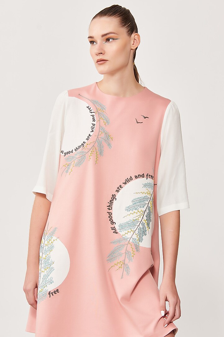 Peach Embroidered Mini Cocktail Dress by Shahin Mannan at Pernia's Pop Up Shop