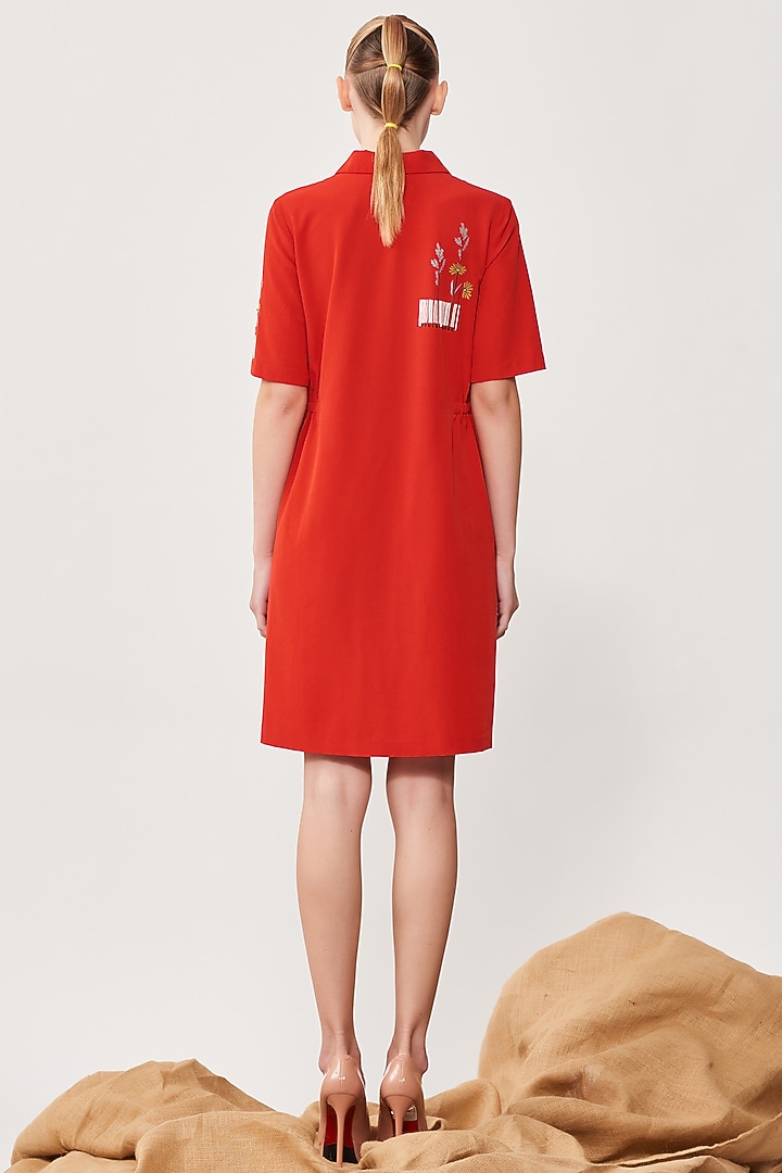 Red Embroidered Vacation Shirt Dress by Shahin Mannan at Pernia's Pop Up Shop