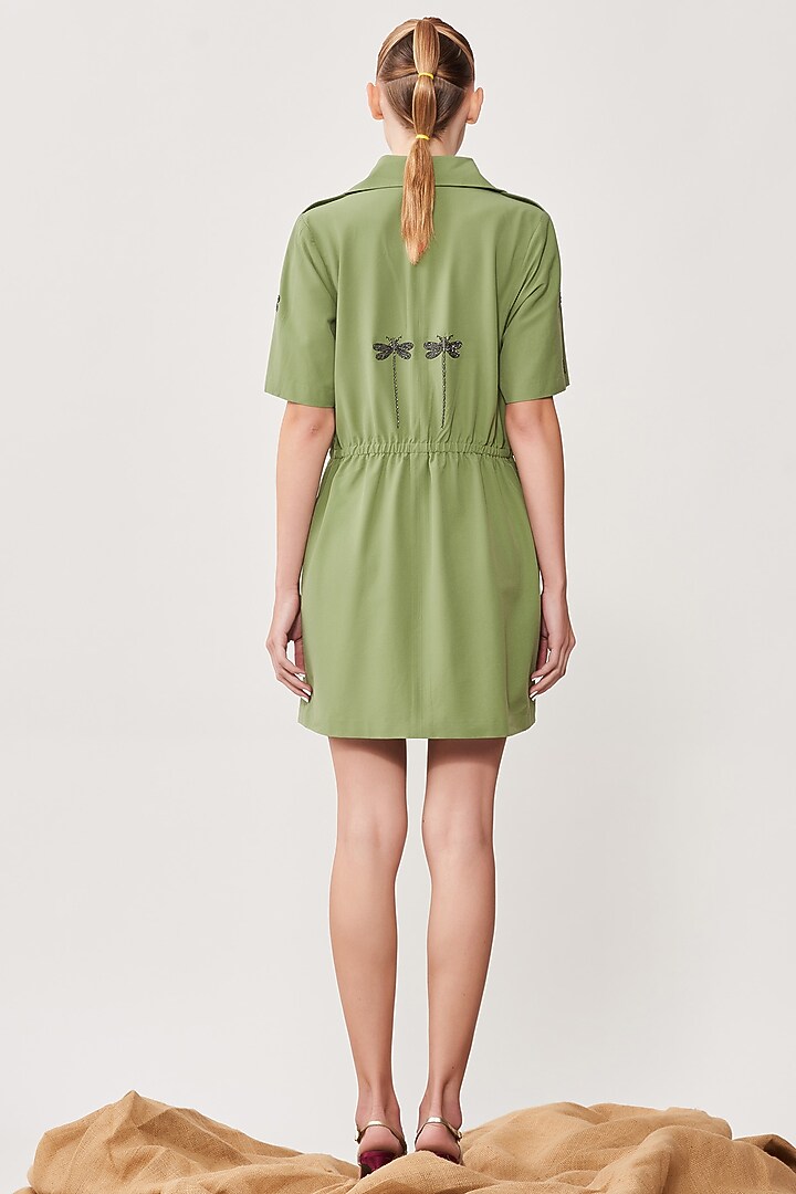 Pea Green Embroidered Coat Vacation Dress by Shahin Mannan at Pernia's Pop Up Shop