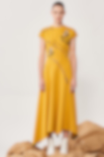 Yellow Embroidered Handkerchief Dress by Shahin Mannan