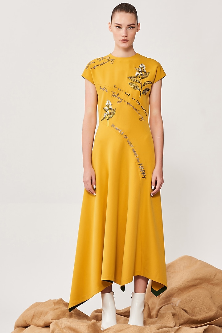 Yellow Embroidered Handkerchief Dress by Shahin Mannan