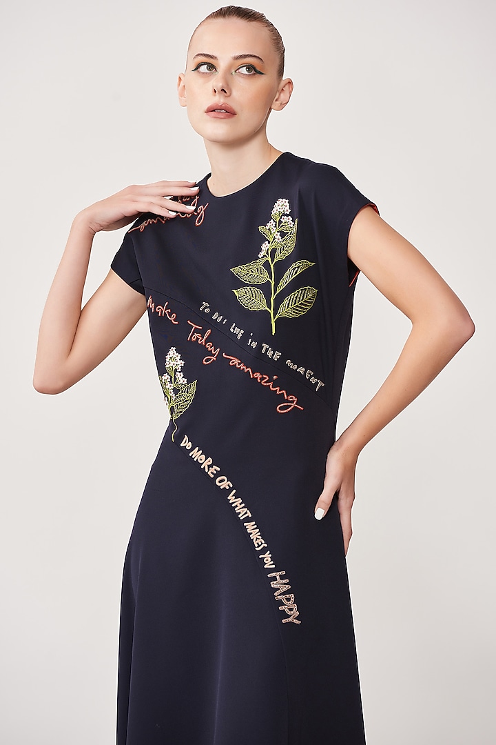 Navy Embroidered Handkerchief Cocktail Dress by Shahin Mannan at Pernia's Pop Up Shop
