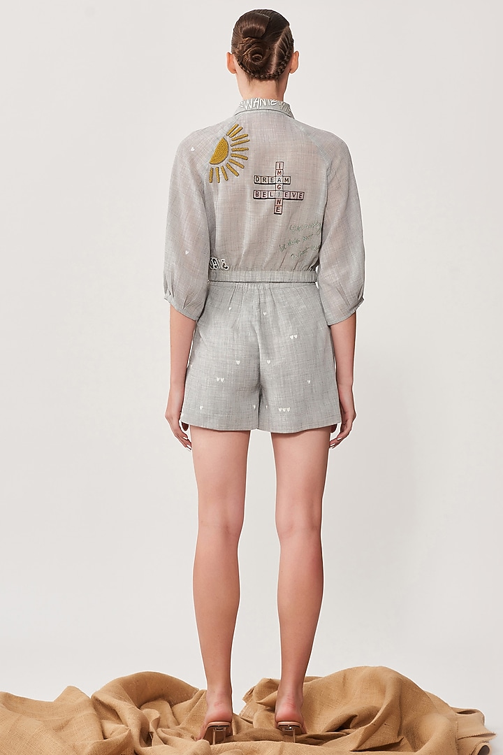 Melange Stone Grey Embroidered Shorts by Shahin Mannan at Pernia's Pop Up Shop