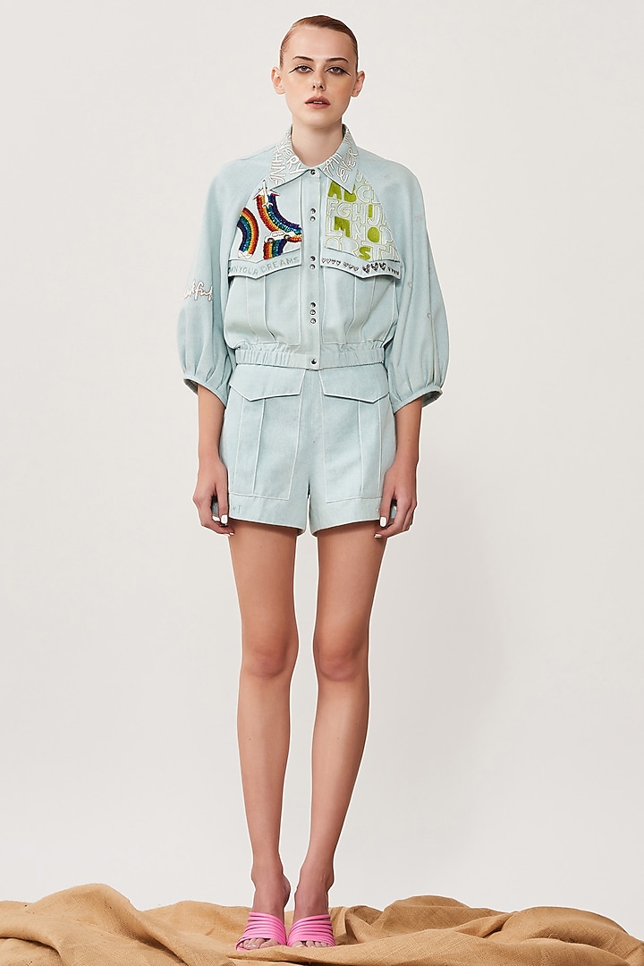 Sky Blue Embroidered Co-Ord Set by Shahin Mannan at Pernia's Pop Up Shop