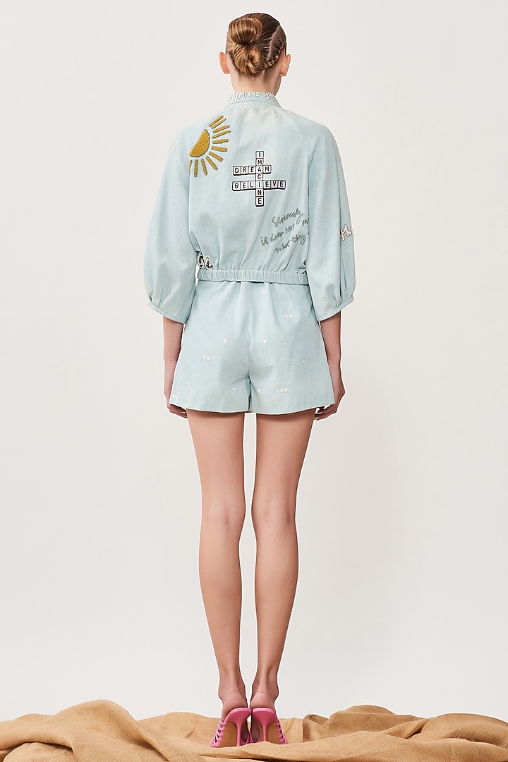 Sky Blue Embroidered Co-Ord Set by Shahin Mannan at Pernia's Pop Up Shop