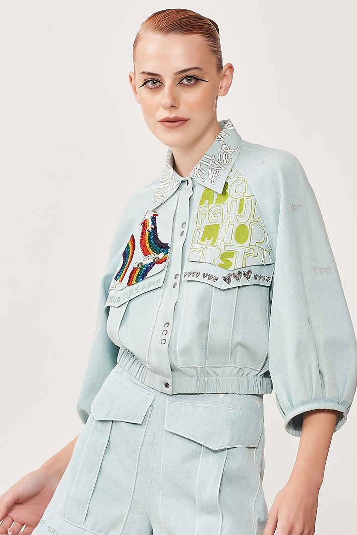 Sky Blue Thin Washed Denim Shorts by Shahin Mannan at Pernia's Pop Up Shop