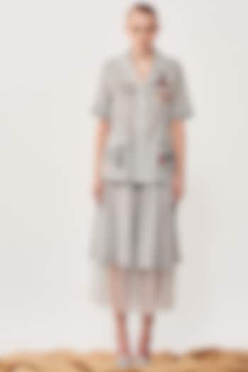 Melange Stone Grey Summer Suiting Skirt Set by Shahin Mannan