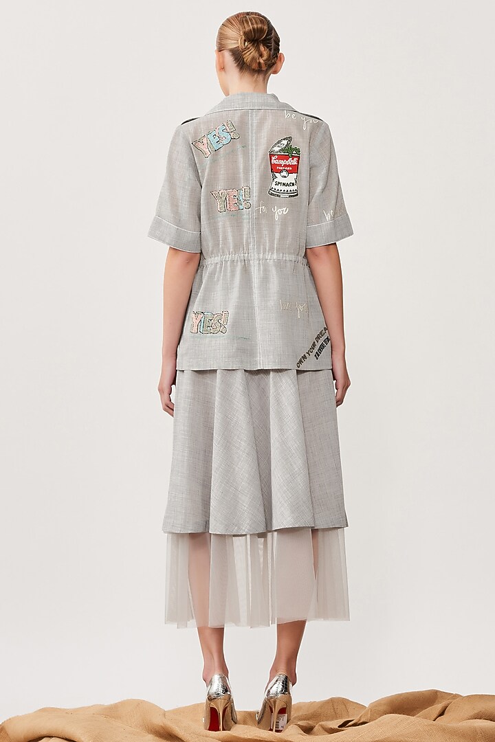 Melange Stone Grey Summer Suiting Skirt Set by Shahin Mannan at Pernia's Pop Up Shop