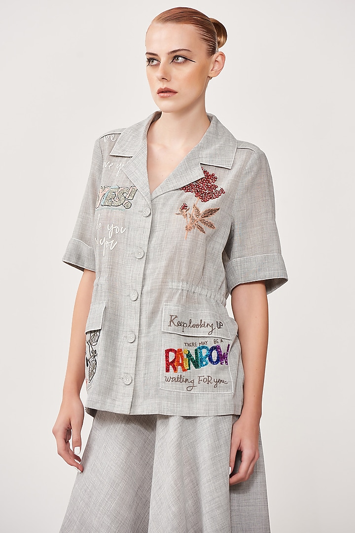 Melange Stone Grey Summer Suiting Skirt Set by Shahin Mannan at Pernia's Pop Up Shop