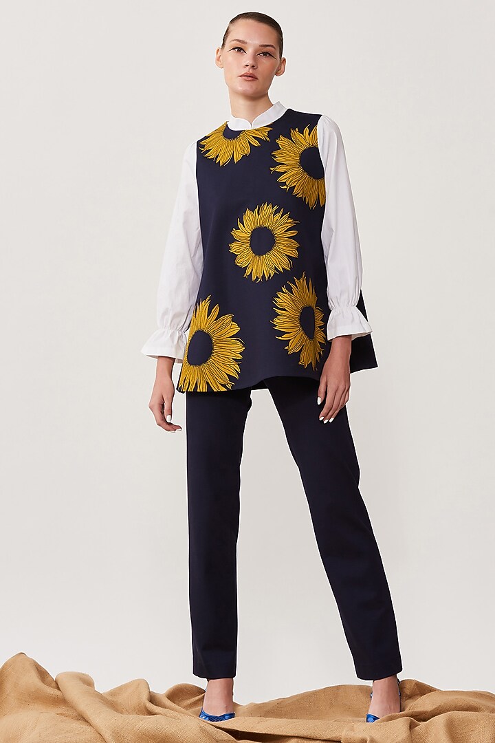 Navy Embroidered Straight Pant Set by Shahin Mannan at Pernia's Pop Up Shop
