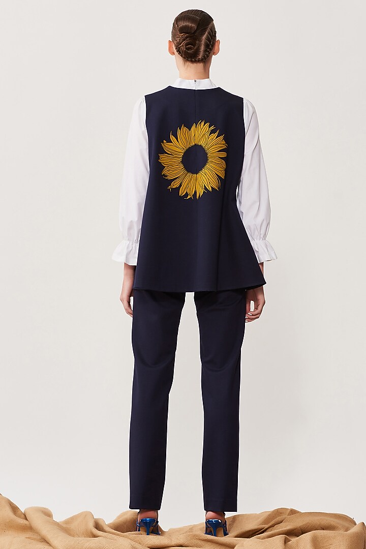 Navy Embroidered Straight Pant Set by Shahin Mannan at Pernia's Pop Up Shop