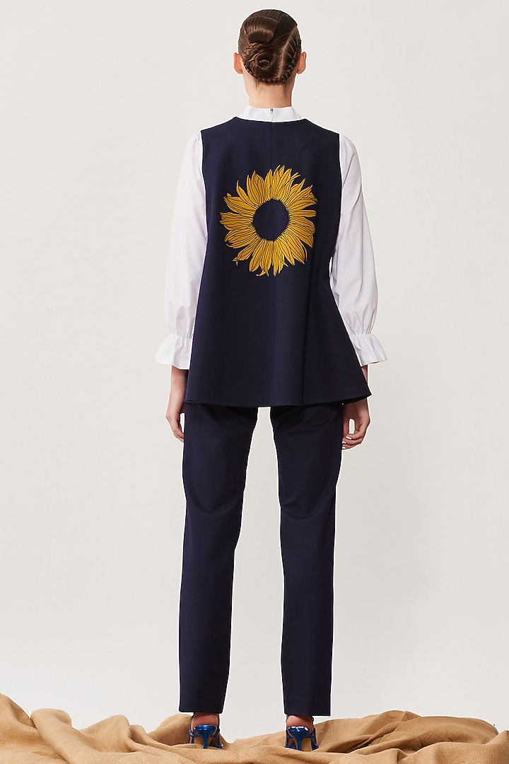 Navy Embroidered Flared Top by Shahin Mannan at Pernia's Pop Up Shop
