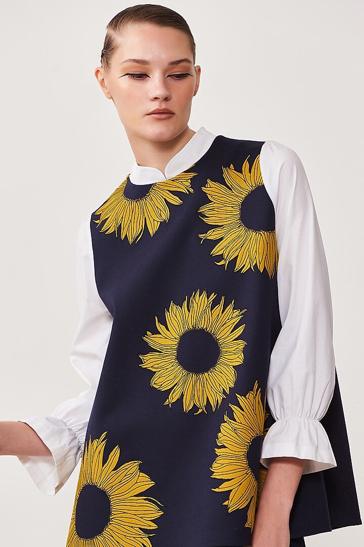 Navy Embroidered Flared Top by Shahin Mannan at Pernia's Pop Up Shop