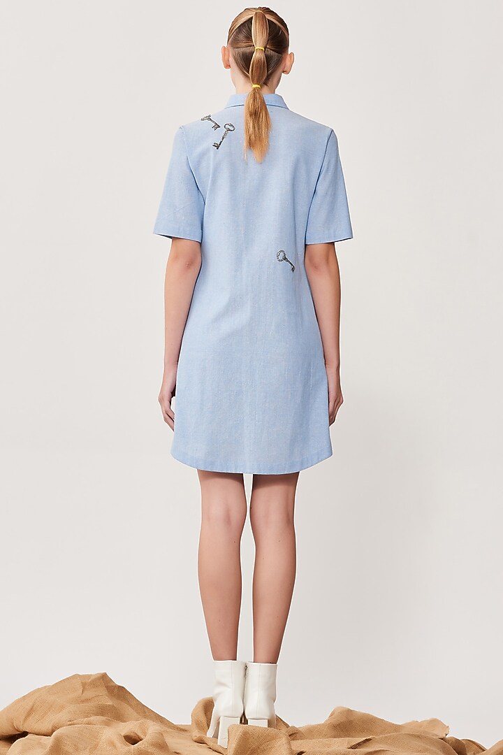 Light Blue Embroidered Vacation Shirt Dress by Shahin Mannan at Pernia's Pop Up Shop