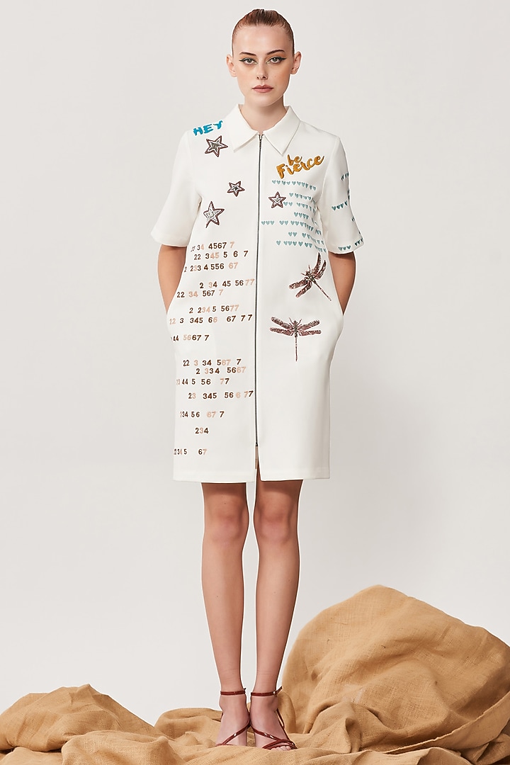 White Embroidered Shift Vacation Dress by Shahin Mannan at Pernia's Pop Up Shop