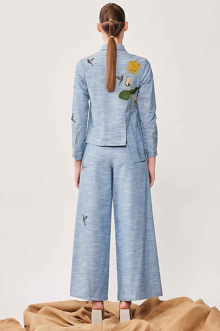 Mountain Blue Chambray Pant Set by Shahin Mannan at Pernia's Pop Up Shop
